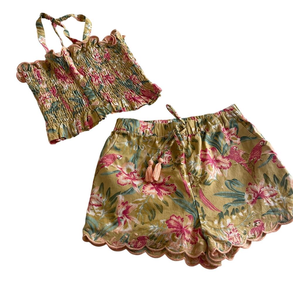 Louise Misha Malika Patchouli Floral Smocked Tank Embroidered Shorts Set 4Y